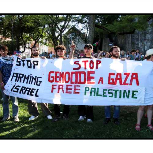 2025-08-18, Parlement de Wallonie à Namur : Stop génocide à Gaza ! Photo : Michel Wittek.