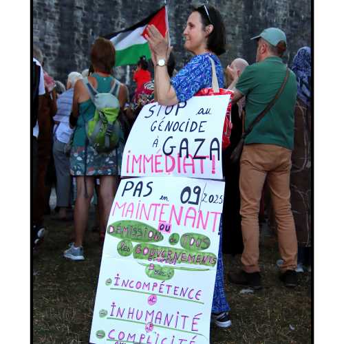 2025-08-18, Parlement de Wallonie à Namur : Stop génocide à Gaza ! Photo : Michel Wittek.