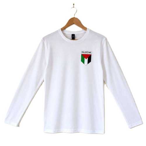 T-shirt 5 - Flag of Palestine - White, long sleeves